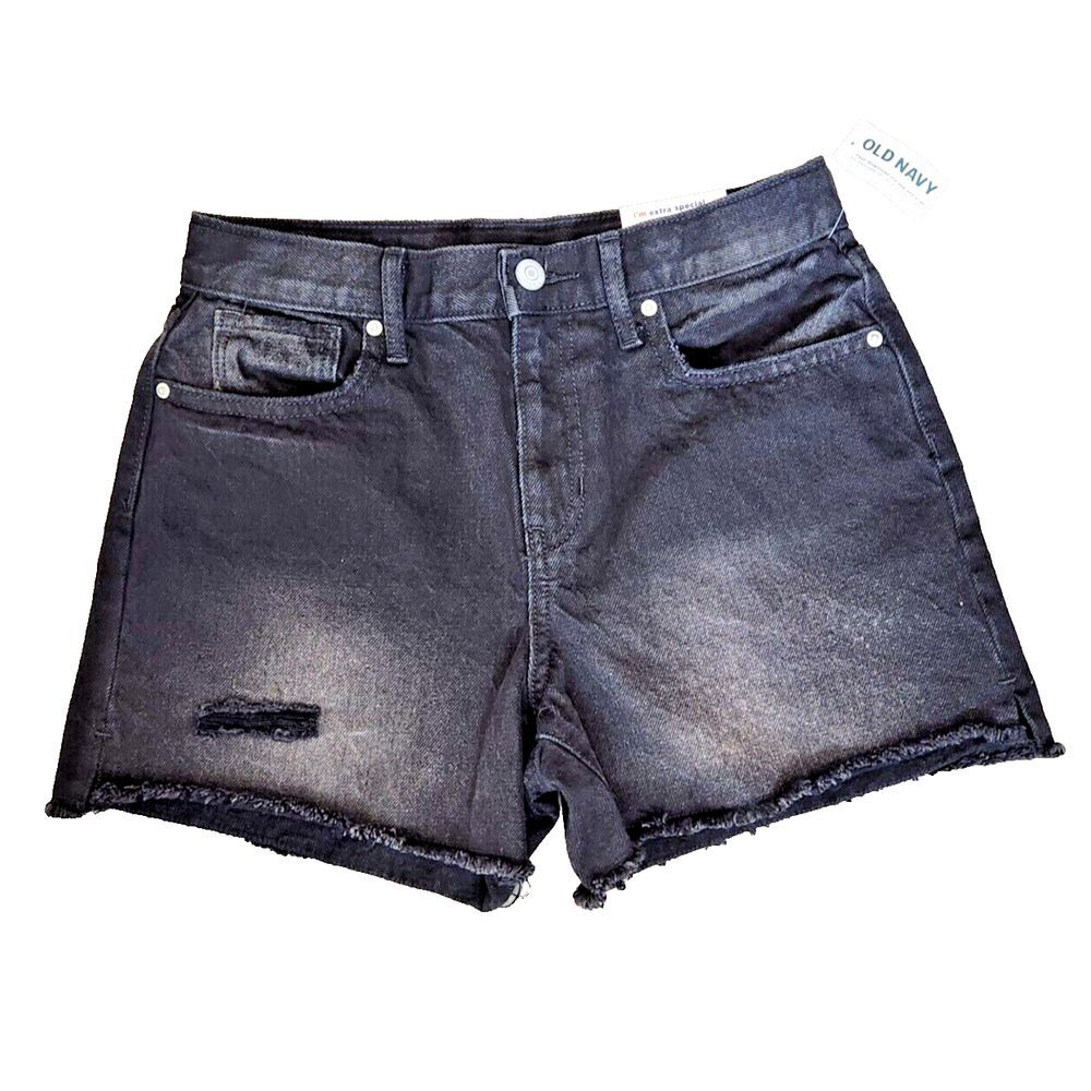Old Navy Girls sz 14‎ Black Wash Denim Shorts Distressed Frayed Hem NEW